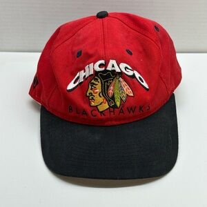 Vintage 90s Chicago Blackhawks #1 Apparel USA Made NHL Snapback Hat Hockey